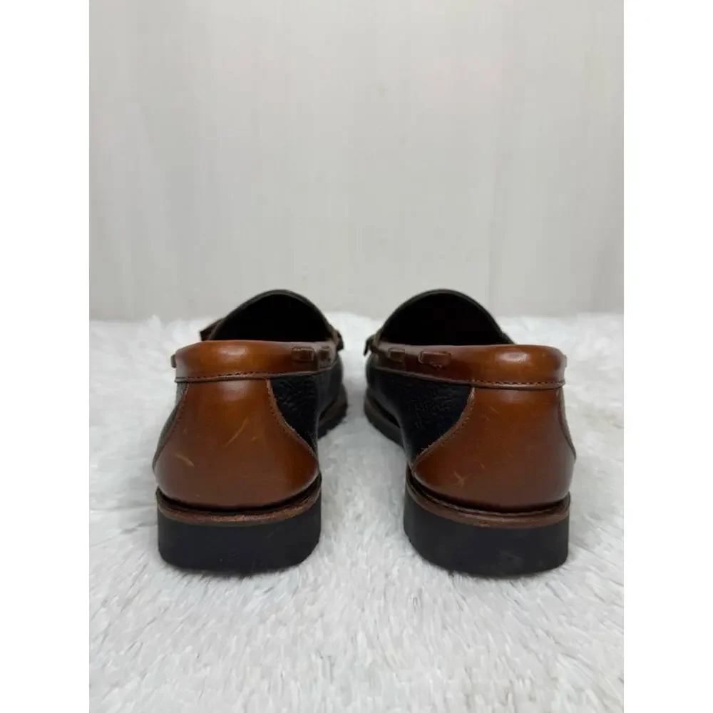 ALLEN EDMONDS / Nashua cognac brown black leather tassel slip on loafers / 10D